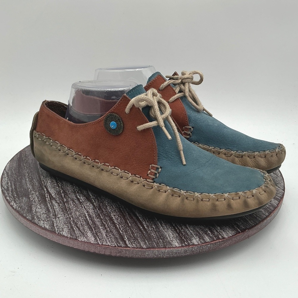 Hush Puppies Shoes Womens 9 Wide Leather Lace Up Moccasin Loafers Southwestern